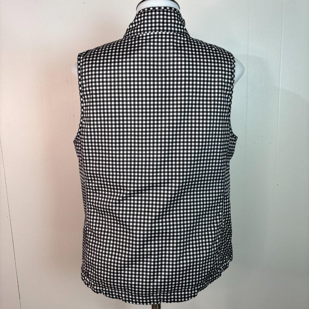 Talbots Vest SP Black White Gingham Plaid Full-Zip Pockets Terry Lined Women's - Picture 7 of 10